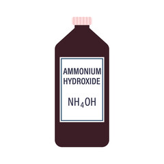 Ammonium Hydroxide solution in a dark plastic bottle with formula cartoon vector illustration isolated on a white background.