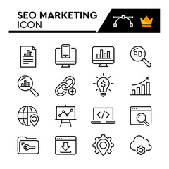 Seo Marketing Line Vector Icons Set. Simple Flat Icon. Editable Stroke
