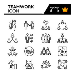 Teamwork Line Vector Icons Set. Simple Flat Icon. Editable Stroke