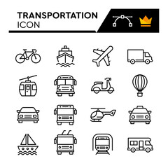 Transportation Line Vector Icons Set. Simple Flat Icon. Editable Stroke