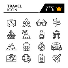 Travel Line Vector Icons Set. Simple Flat Icon. Editable Stroke