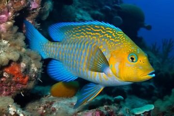 Fototapeta na wymiar yellow tang fish. Generative AI.