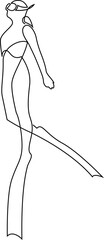 Single continuous line drawing of scuba diver. The concept of sport is a journey of scuba diving one line art.