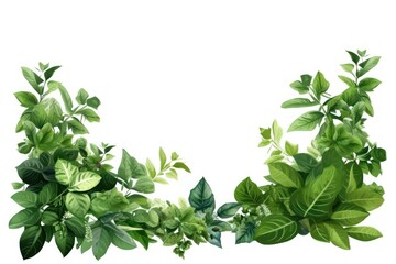 Tropical green leaves for decoration of art frame wallpaper,card on white background.Generative Ai