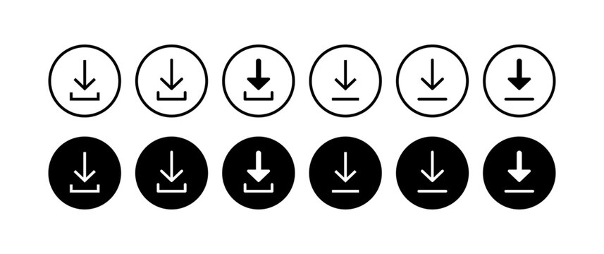 Download. Silhouette, black, download button. Vector icons.