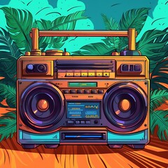 A boombox with a tropical ambiance. It's summer and time to make party and dance