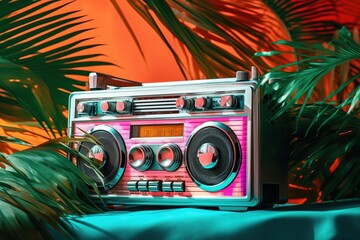 A boombox with a tropical ambiance. It's summer and time to make party and dance - obrazy, fototapety, plakaty