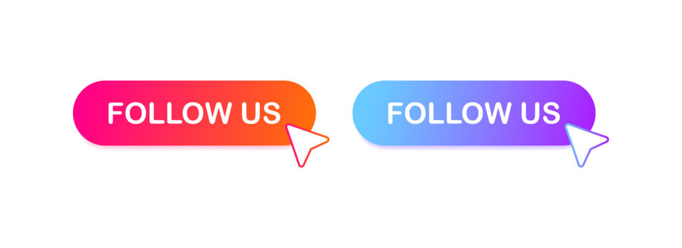 Follow us. Flat, color, follow us buttons. Vector icons.
