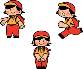 リュックを背負った中性的なキャラクターのベクターイラスト素材セット