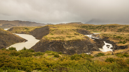 Patagonia landscapes with lakes mountains and waterfalls