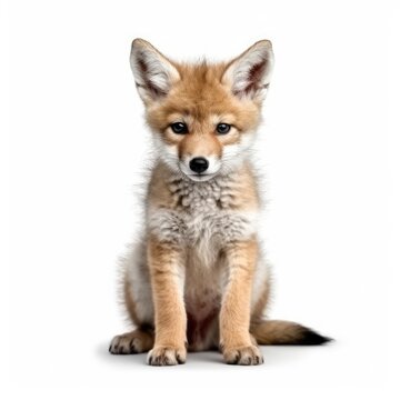 Baby Coyote Isolated On White (generative AI)