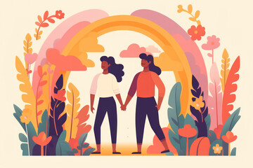 Couple on a date in love day flat illustration design. Generative ai.