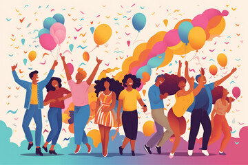 Fototapeta premium Many people celebrating together in pride day illustration graphic design. Generative ai.