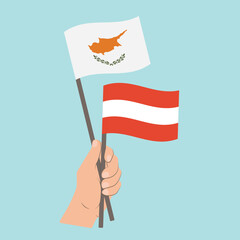 Flags of Cyprus and Austria, Hand Holding flags