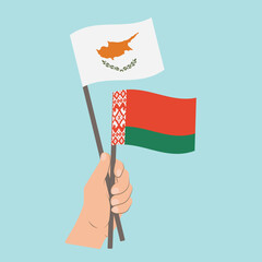 Flags of Cyprus and Belarus, Hand Holding flags