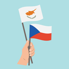 Flags of Cyprus and Czech Republic, Hand Holding flags