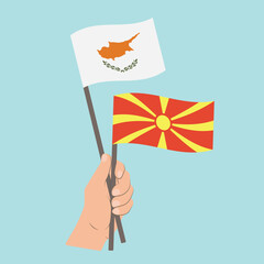 Flags of Cyprus and North Macedonia, Hand Holding flags