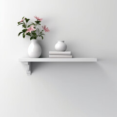 a white wall with a white shelf. visualization
generated by AI