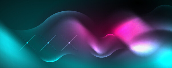 Neon glowing waves, magic energy space light concept, abstract background wallpaper design