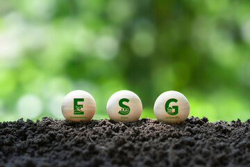 ESG concept of environmental, social and governance.words ESG on a woodblock It is an idea for...