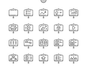 Presentation. Business and education. Meeting, conference, seminar. Pixel Perfect Vector Thin Line Icons. Simple Minimal Pictogram