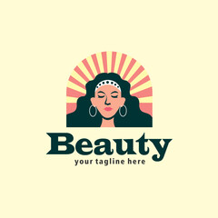sporty woman logo design. logos for women's sportswear beauty products, spa and beauty spots, or feminine logos in the form of a woman wearing a curly hair bandana