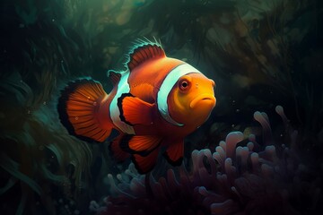 Naklejka na ściany i meble Clownfish underwater fish. Generate Ai