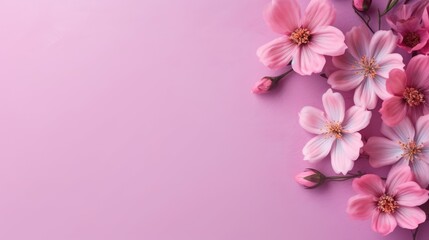 Naklejka na ściany i meble Pink Flowers on pink background with copy space, Banner Design, Generative AI