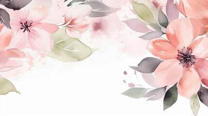 water color of pink flowers with copy space, Banner Design, Generative AI