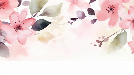 water color of pink flowers with copy space, Banner Design, Generative AI