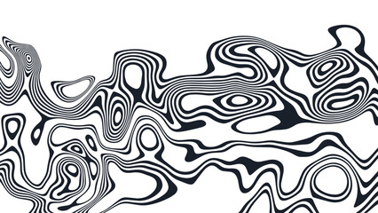 Abstract wave vector background. Liquid wavy lines. Stylized black and white illusion. Modern graphic art.