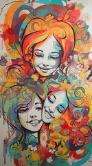 Colorful painted grqphic of a happy faces