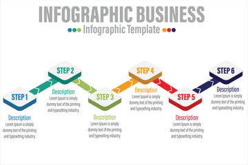 Business vector infographic with 6 steps,six options, parts or processes for presentation