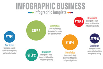 Colorful timeline infographic with Six 6 Steps, Six 6 options design template, Infographics management, finance, analytics, presentation. Vector illustration