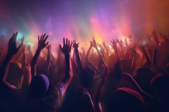 Concert crowd colorful. Generate Ai