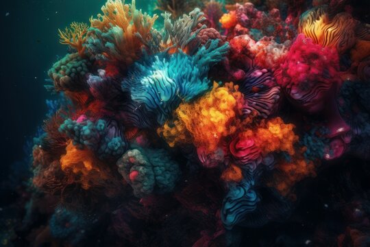 Coral reef closeup colorful. Generate Ai