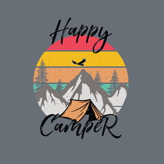 Camping retro vintage t-shirt design, and use tee, cup, mug, bag, pillows, etc.