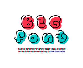 Colored font, comic alphabet in the cartoon style, child uppercase and lowercase letters and numbers, vector illustration 10EPS
