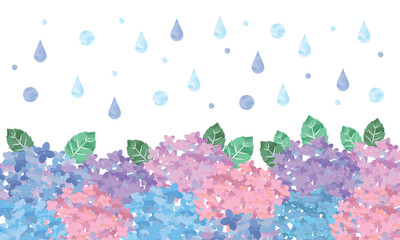 紫陽花と雨の背景イラスト素材02
