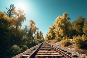 Forest trees railroad. Generate Ai