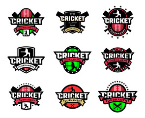 Set of logos, cricket tournament. Vector illustration.