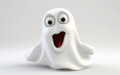 A gleeful Halloween ghost on a white background.