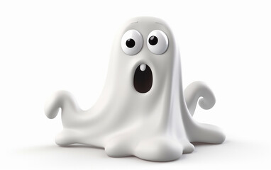 A merrily haunting ghost displayed against a white backdrop for Halloween