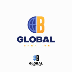 Creative B Letter Globe Concept Logo Design Template, World Planet Logo designs template