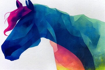 Horse watercolor double exposure background. generative ai. Abstract colorful horse background