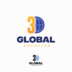 Creative 3 Number Globe Concept Logo Design Template, World Planet Logo designs template