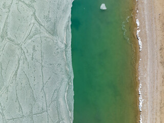 Fototapeta na wymiar Aerial view of beautiful frozen lake landscape in Tibet, China