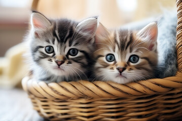 Fototapeta na wymiar kittens in a basket, AI generative