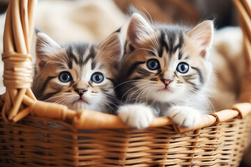 Fototapeta na wymiar two kittens in a basket, AI generative