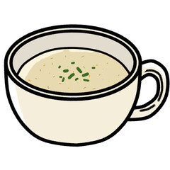 Isolated creamy cauliflower soup with parsley on top  in cream ceramic mug, vegetarian soup, vegan dish, single dish, flat, outline color vector, cartoon